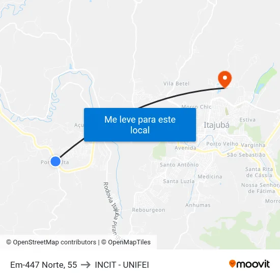 Em-447 Norte, 55 to INCIT - UNIFEI map
