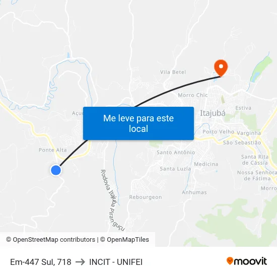 Em-447 Sul, 718 to INCIT - UNIFEI map