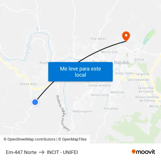 Em-447 Norte to INCIT - UNIFEI map