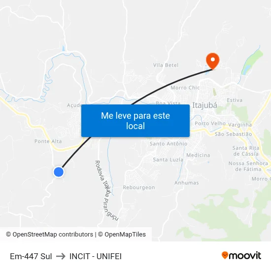 Em-447 Sul to INCIT - UNIFEI map