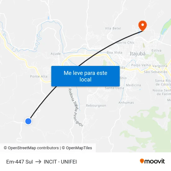 Em-447 Sul to INCIT - UNIFEI map