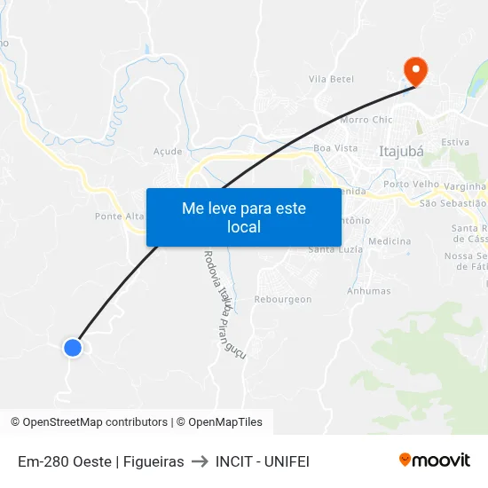 Em-280 Oeste | Figueiras to INCIT - UNIFEI map