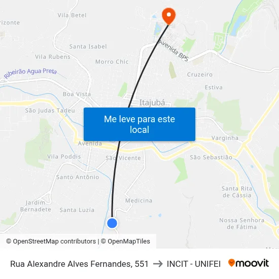Rua Alexandre Alves Fernandes, 551 to INCIT - UNIFEI map