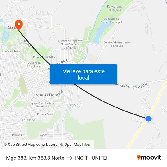 Mgc-383, Km 383,8 Norte to INCIT - UNIFEI map