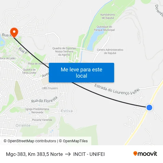 Mgc-383, Km 383,5 Norte to INCIT - UNIFEI map
