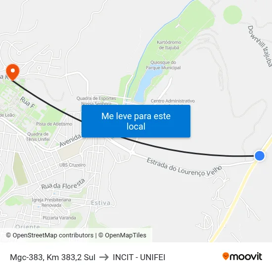 Mgc-383, Km 383,2 Sul to INCIT - UNIFEI map