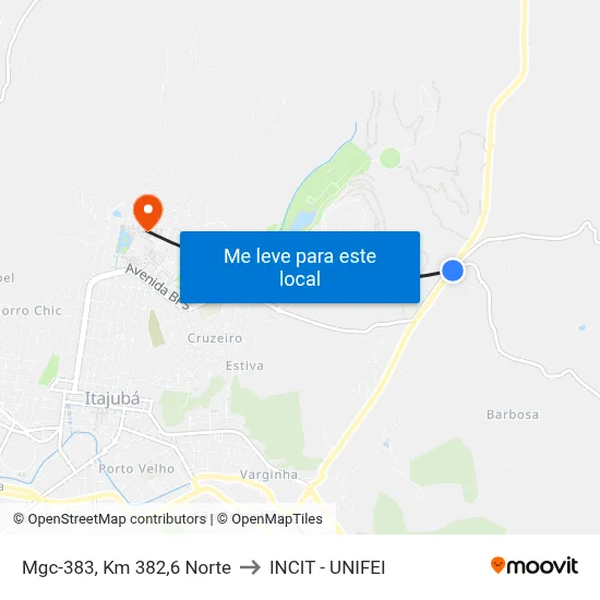 Mgc-383, Km 382,6 Norte to INCIT - UNIFEI map