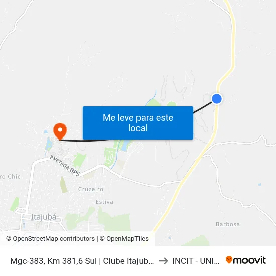 Mgc-383, Km 381,6 Sul | Clube Itajubense to INCIT - UNIFEI map