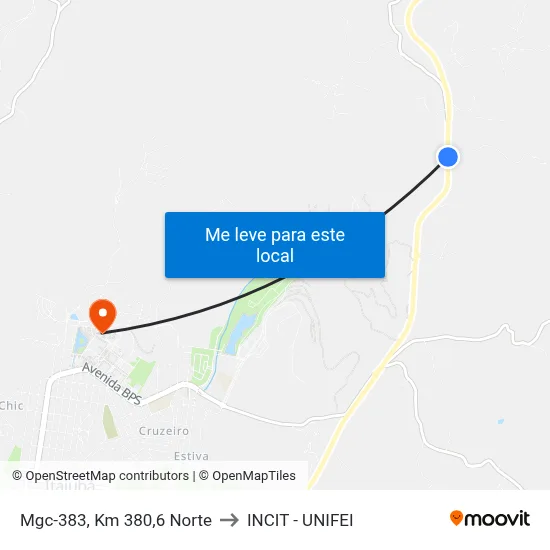 Mgc-383, Km 380,6 Norte to INCIT - UNIFEI map