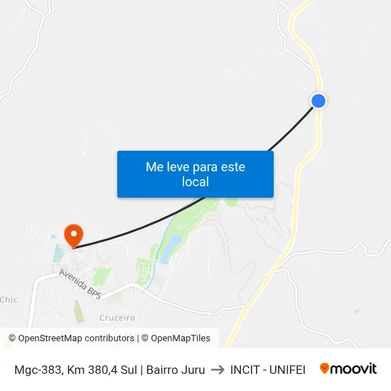 Mgc-383, Km 380,4 Sul | Bairro Juru to INCIT - UNIFEI map