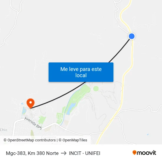 Mgc-383, Km 380 Norte to INCIT - UNIFEI map