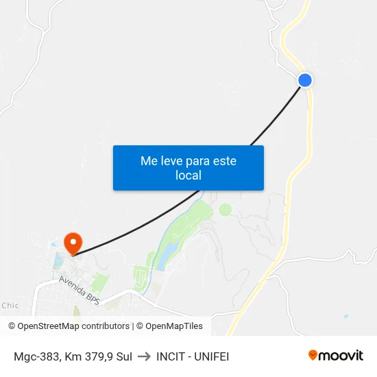 Mgc-383, Km 379,9 Sul to INCIT - UNIFEI map