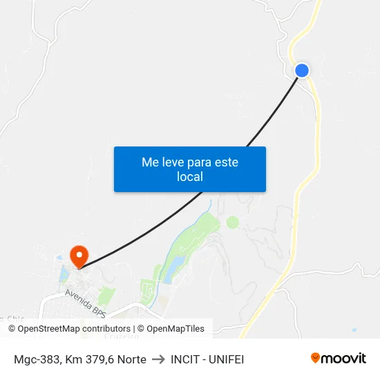 Mgc-383, Km 379,6 Norte to INCIT - UNIFEI map