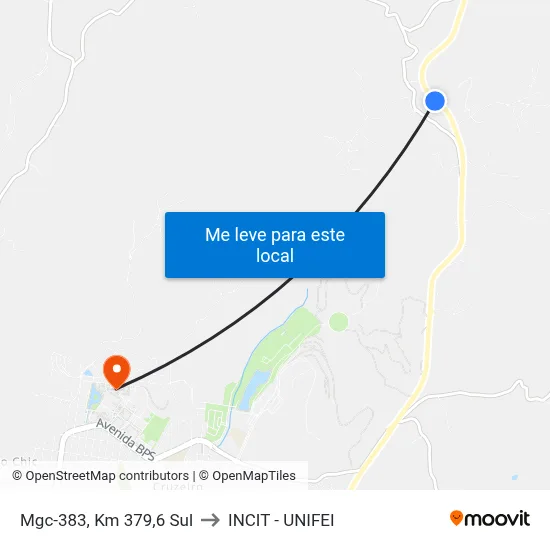 Mgc-383, Km 379,6 Sul to INCIT - UNIFEI map