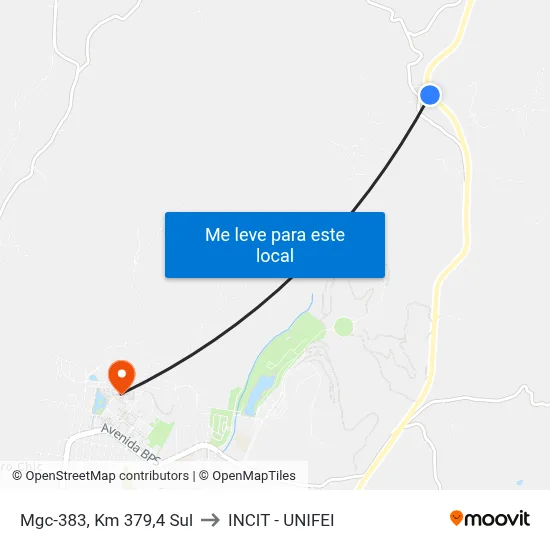 Mgc-383, Km 379,4 Sul to INCIT - UNIFEI map