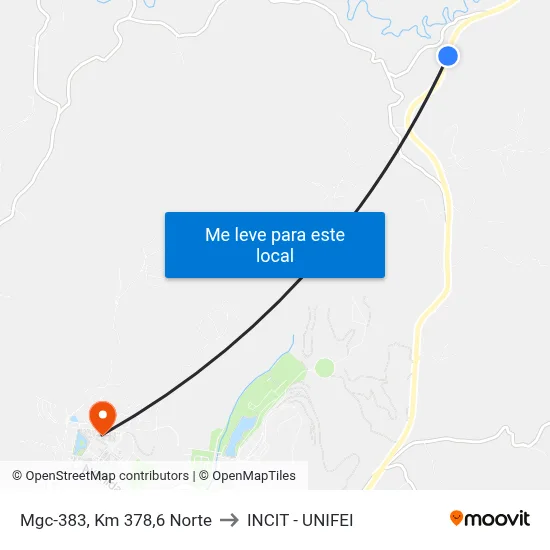 Mgc-383, Km 378,6 Norte to INCIT - UNIFEI map