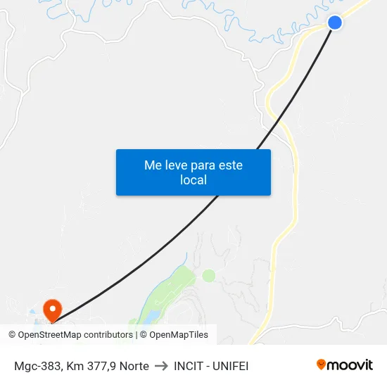 Mgc-383, Km 377,9 Norte to INCIT - UNIFEI map