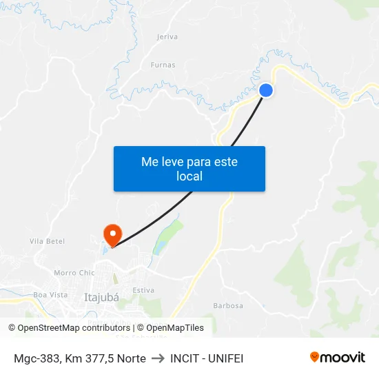 Mgc-383, Km 377,5 Norte to INCIT - UNIFEI map
