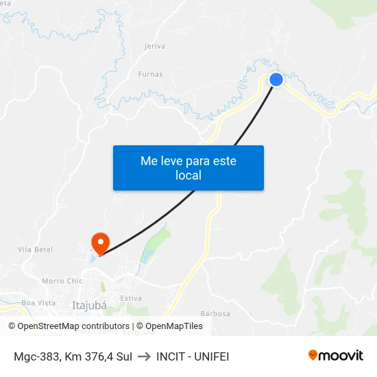 Mgc-383, Km 376,4 Sul to INCIT - UNIFEI map