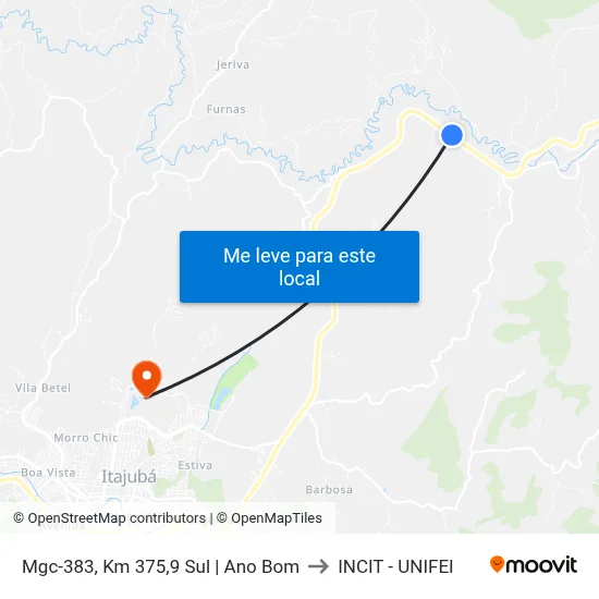Mgc-383, Km 375,9 Sul | Ano Bom to INCIT - UNIFEI map