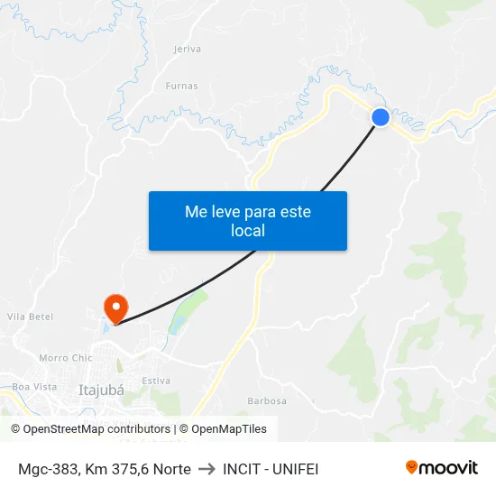 Mgc-383, Km 375,6 Norte to INCIT - UNIFEI map