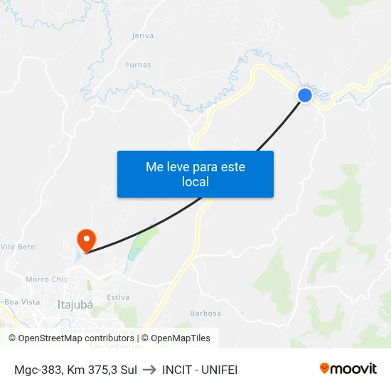 Mgc-383, Km 375,3 Sul to INCIT - UNIFEI map