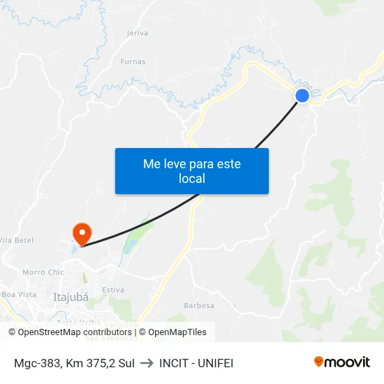 Mgc-383, Km 375,2 Sul to INCIT - UNIFEI map