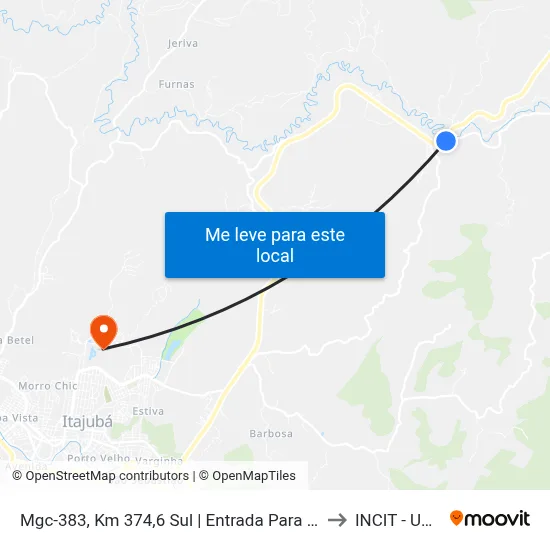 Mgc-383, Km 374,6 Sul | Entrada Para Rio Manso to INCIT - UNIFEI map