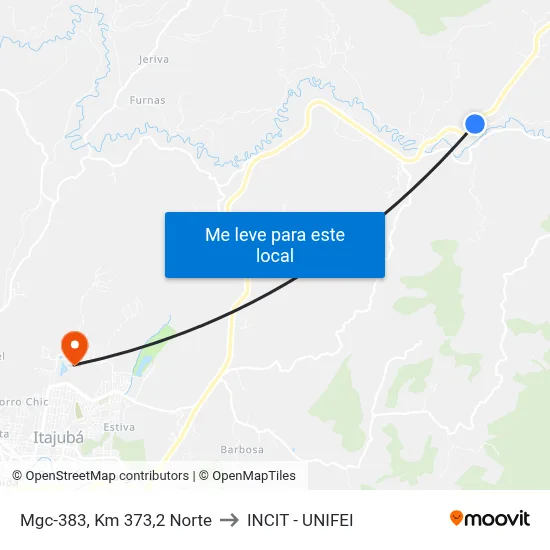 Mgc-383, Km 373,2 Norte to INCIT - UNIFEI map