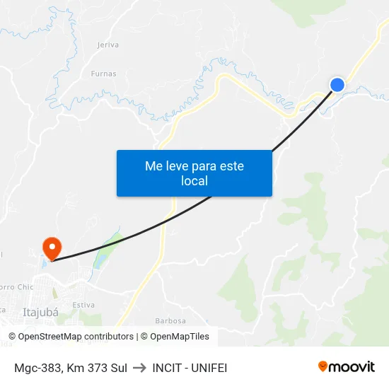 Mgc-383, Km 373 Sul to INCIT - UNIFEI map