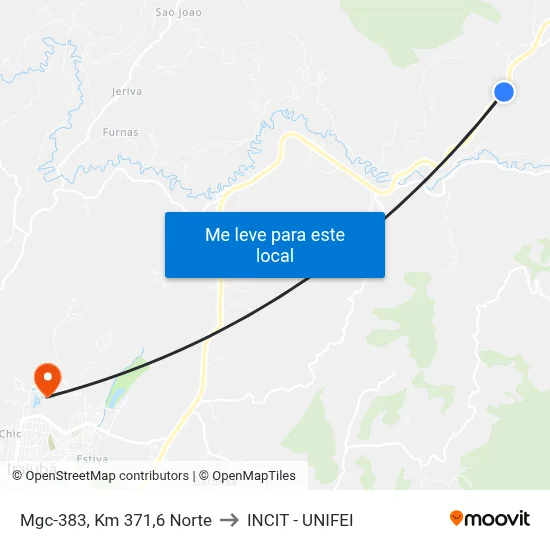 Mgc-383, Km 371,6 Norte to INCIT - UNIFEI map