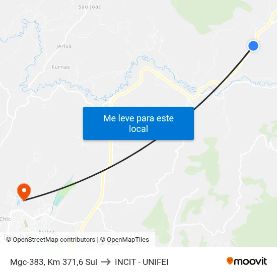 Mgc-383, Km 371,6 Sul to INCIT - UNIFEI map