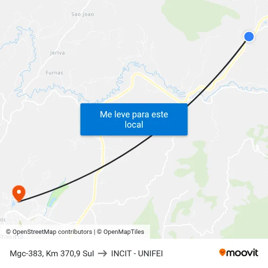 Mgc-383, Km 370,9 Sul to INCIT - UNIFEI map