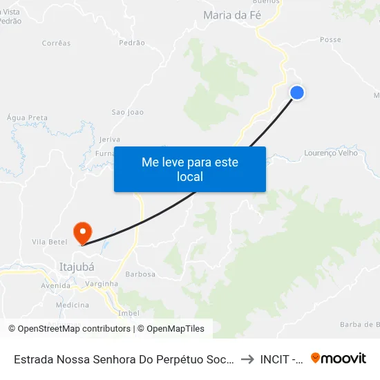 Estrada Nossa Senhora Do Perpétuo Socorro | Ponto Final Do Goiabal to INCIT - UNIFEI map