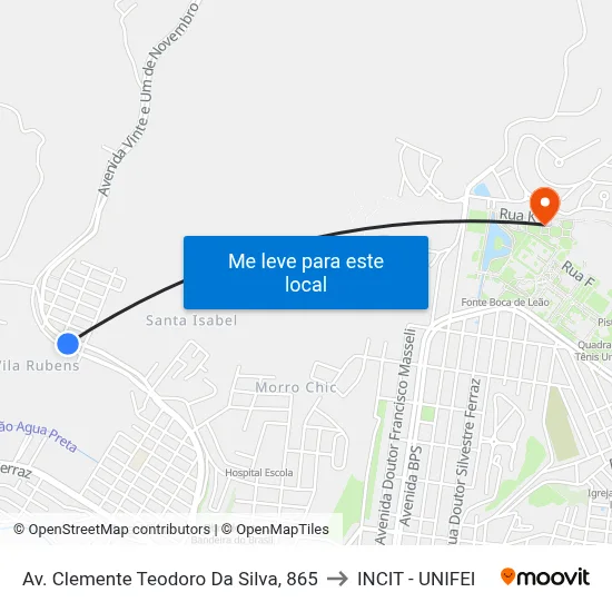 Av. Clemente Teodoro Da Silva, 865 to INCIT - UNIFEI map