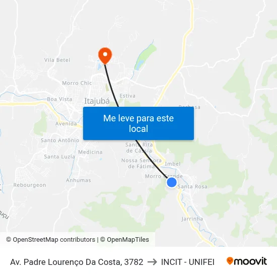 Av. Padre Lourenço Da Costa, 3782 to INCIT - UNIFEI map
