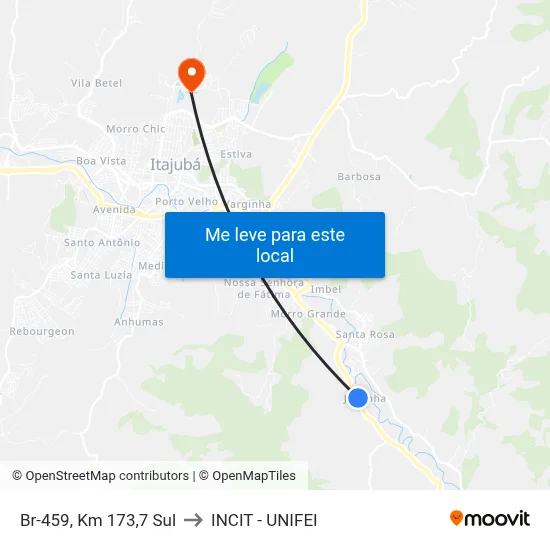 Br-459, Km 173,7 Sul to INCIT - UNIFEI map