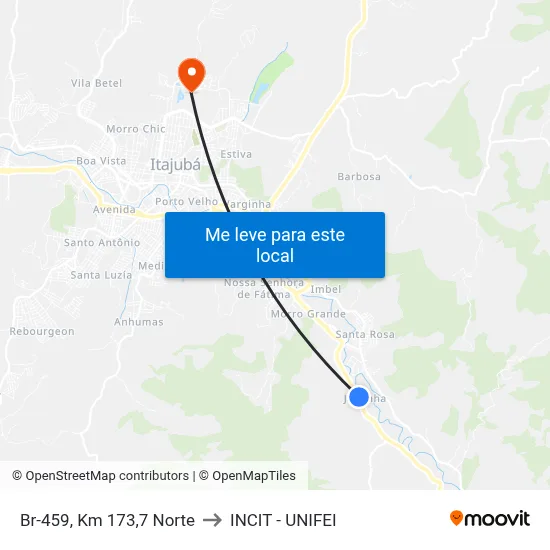 Br-459, Km 173,7 Norte to INCIT - UNIFEI map