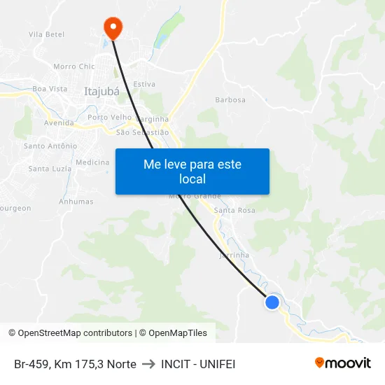 Br-459, Km 175,3 Norte to INCIT - UNIFEI map