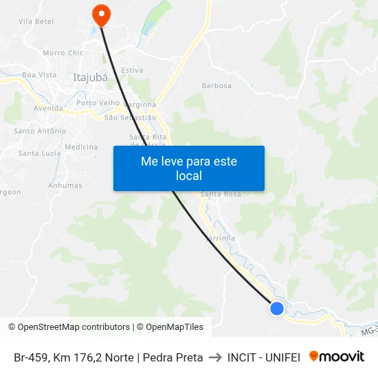 Br-459, Km 176,2 Norte | Pedra Preta to INCIT - UNIFEI map