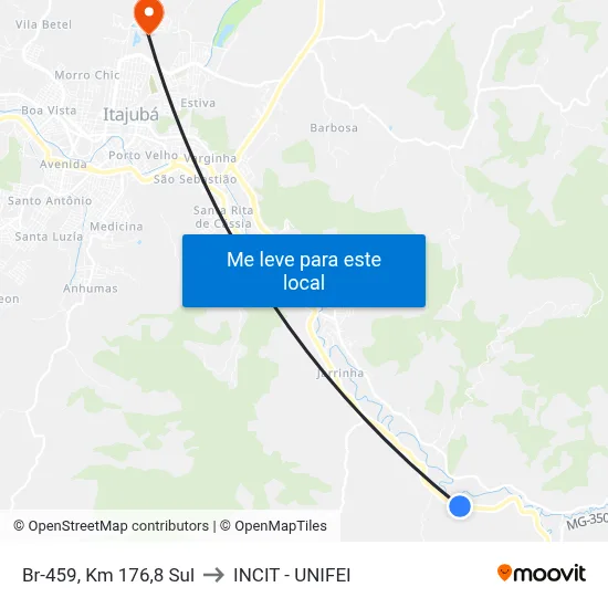 Br-459, Km 176,8 Sul to INCIT - UNIFEI map