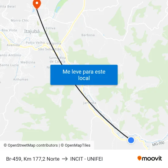 Br-459, Km 177,2 Norte to INCIT - UNIFEI map