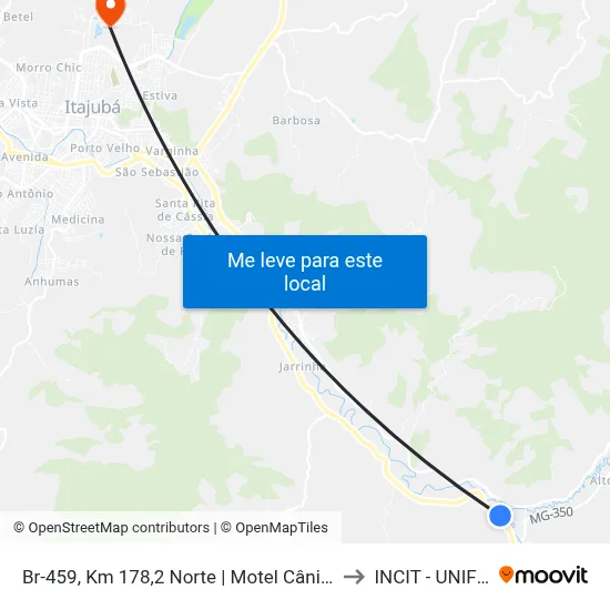 Br-459, Km 178,2 Norte | Motel Cânion to INCIT - UNIFEI map