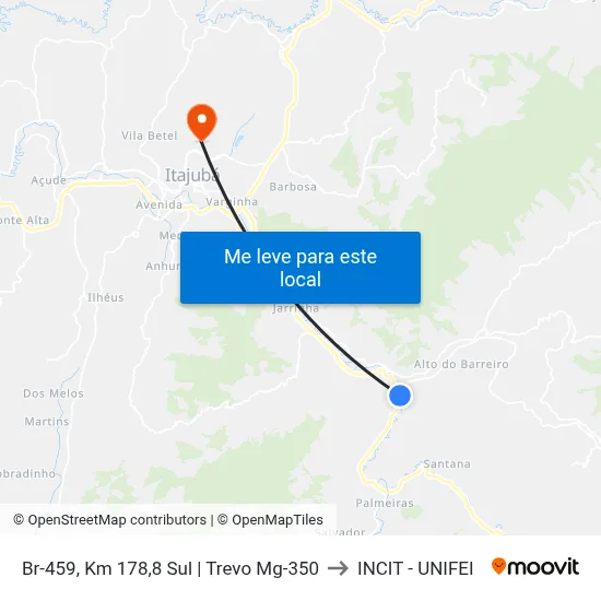 Br-459, Km 178,8 Sul | Trevo Mg-350 to INCIT - UNIFEI map