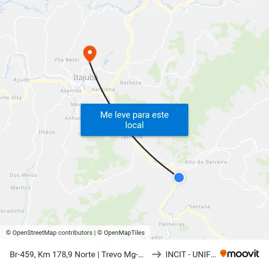 Br-459, Km 178,9 Norte | Trevo Mg-350 to INCIT - UNIFEI map