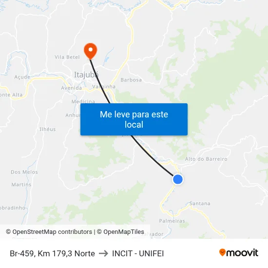 Br-459, Km 179,3 Norte to INCIT - UNIFEI map