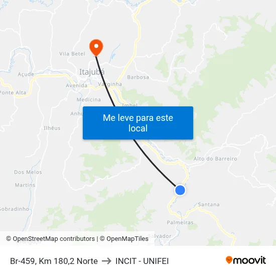 Br-459, Km 180,2 Norte to INCIT - UNIFEI map