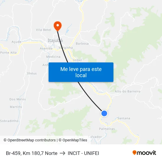 Br-459, Km 180,7 Norte to INCIT - UNIFEI map