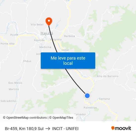Br-459, Km 180,9 Sul to INCIT - UNIFEI map