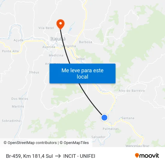 Br-459, Km 181,4 Sul to INCIT - UNIFEI map